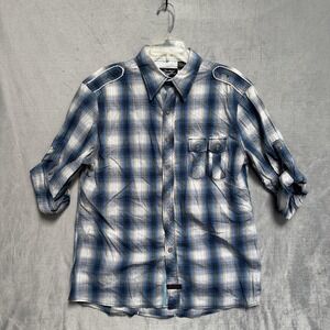 Fender Shirt Mens Large Blue‎ Plaid Long Sleeve Button Up Rock Roll Religion